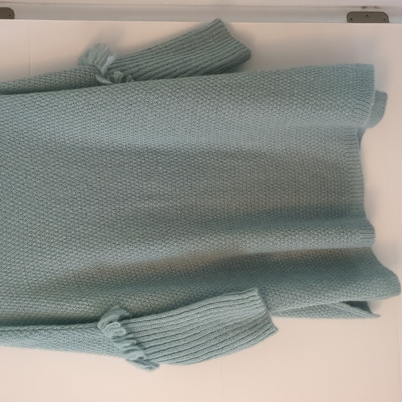 Made in Italy Turtleneck Mohair Wool Mix Seafoam Blue Boho Pullover Poncho Sz L - Picture 7 of 7